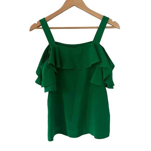 J. Crew 100% Silk Cold Shoulder Kelly Green Top Women's Size 0 - Picture 1 of 6